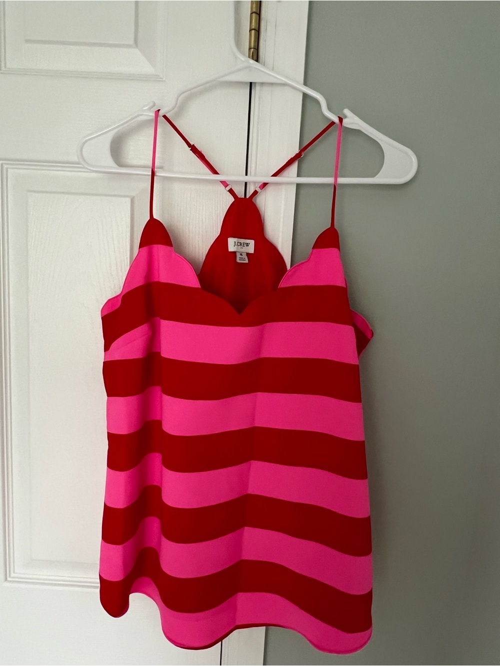 J. Crew Red and Pink Striped Satin Cami